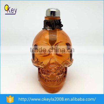 orange transparent plastic skull with led for halloween or home decoration