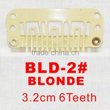 BLD-2# Retail and wholesale 32mm long Blonde color 6 U shape teeth easy snap clips for hair extensions wigs wefts weavings