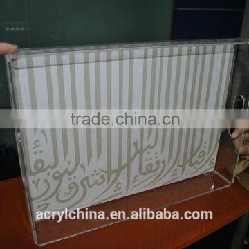 2015 wholesale Made in China acrylic serving tray,Clear Fashion Acrylic Tray with Plastic Edges for Holding Drinks