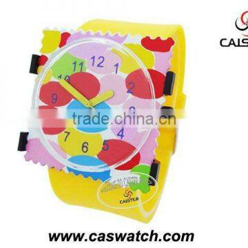 Fahion post stamps plastic watch with a changable wide band