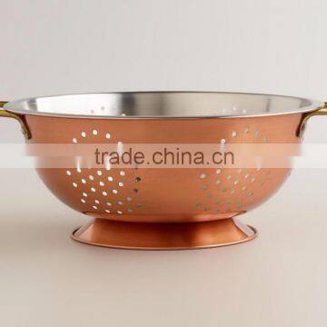 Colander, Contemporary Colander and strainer, Copper Colander With Brass Handle