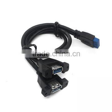 2 Port Panel Mount USB 3.0 Cable USB A to 20Pin Motherboard Header adapter Cable