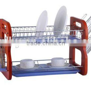 China LBY most-popular wooden 2 tiers dish rack with tray and cutlery holder