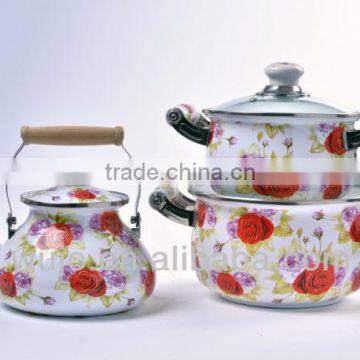 full flower design enamel cookware set