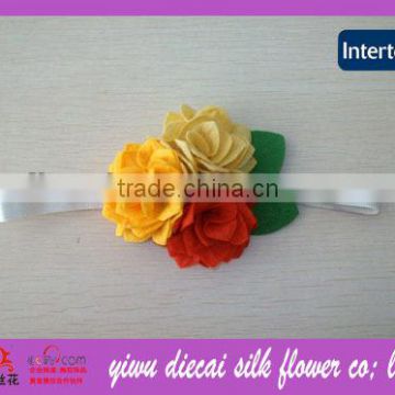 Triple girls felt flower elastic headband hair accessories