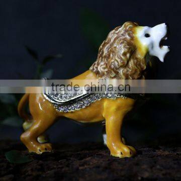 Hot selling wholesale price enameled pewter trinket box animal lion jewelry box good quality