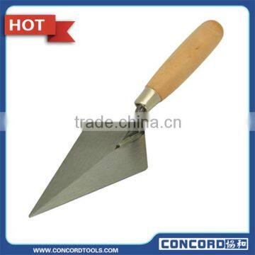 Bricklaying trowel with wooden handle, carbon steel blade, eucalyptus wooden handle