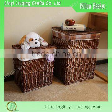 red wine colored hollow cylindricality wicker laundry basket with red cover