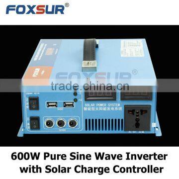 Digital display 600W Portable pure sine wave solar inverter built in solar charge controller 12V dc to 230V AC off-grid