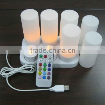 6 in one set plastic material yellow flicker glow led tea light with timer and remote