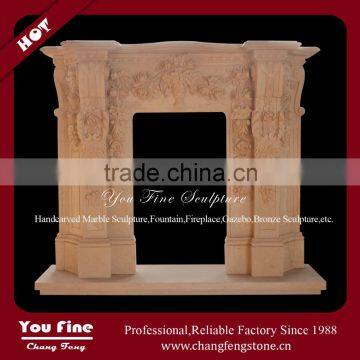 Decorative Carved Beige Marble Fireplace Mantel