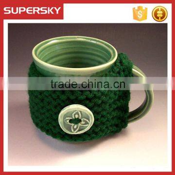 V-158 Hotsell hand knitted cosy sleeve cup mug sweater/button sweater/cup accessory