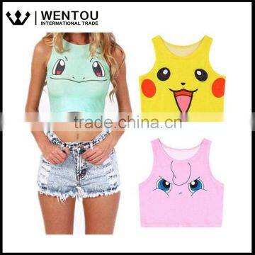 New fashion Women Pokemon Print Sleeveless Crop Top