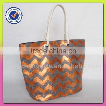 Fashion beautiful golden tote bag ladies paper straw handbag manufacturers