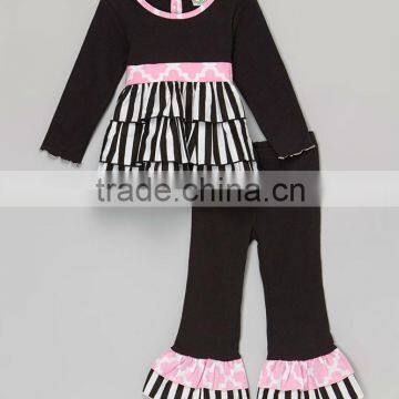 New arrival kids Christmas Clothing Set 3 Layer flower long sleeve T-shirt and pant black Fall Kids 2 Piece Suits Z-CS80724-28