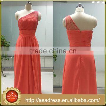 ASAP-08 Real Photos One Shoulder Sleeveless Beading Pleats Floor Length Long Chiffon Bridesmaid Dresses