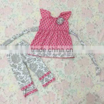 2016 newly made Wholesale Boutique Clothing Cheap Clothes 100% Cotton Red Quotrofoil Top White floral Set