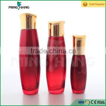 Red color cosmetic glass lotion bottles for Skin Care Cream