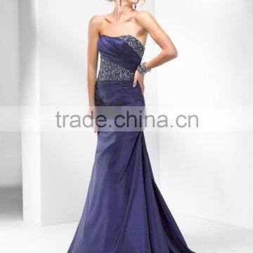 (MY5681) MARRY YOU Off-shoulder Taffta Dark Blue Long Evening Dress For Seniors