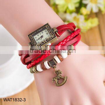 New Women Vintage Horse Red Leather Wrist Bracelet Watch                        
                                                Quality Choice