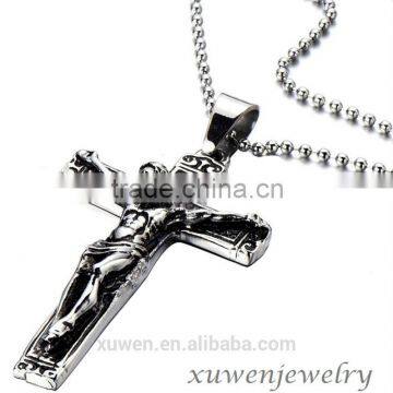 black enamel stainless steel Jesus Christ crucifix cross mens pendant necklace