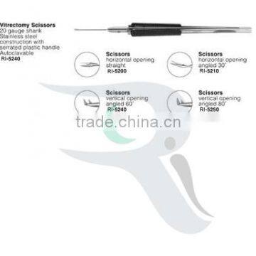 Vitrectomy Scissors, Squeeze Handle Scissors, Alio MICS Scissors 20, 23, 25,27 gauge curved shaft with horizontal micro blades