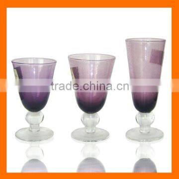 Hand blown purple colored wine glass,thick stem drinking glass