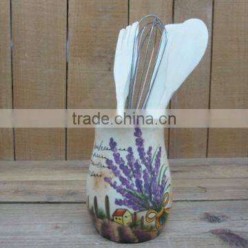 Decorative Ceramic Kitchen Utensil Holder with Cooking Tools