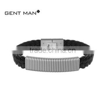 New arrival hot jewelry fashion leather and stainless steel bracelet for man