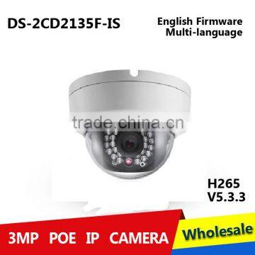 Multi-language 3MP IP Camera DS-2CD2135F-IS Similar With DS-2CD2132F-IS IR Dome POE Camera Two Way AudioTF CardSlot