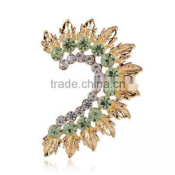 Nightclub Exaggerated Colorful Rhinestone Earring Accessory Ear Shape Full Crystal Leaves Hang Ear Earrings For Lady