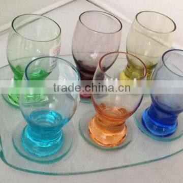 color glass shot glass with glass tray