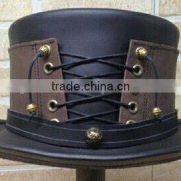 Steampunk Hat Victorian Corset Gothic Leather Top Hat 2 Tones