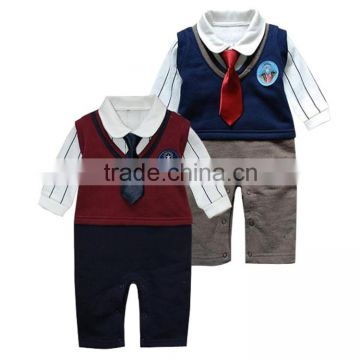 2016 fashion fake 2 pcs gentleman clothing baby boy clothes rompers with tie