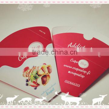 FOOD GRADE CARDBAORD PE COATING INSIDE CREPES CONE WITH CUSTOMIZED DESIGN