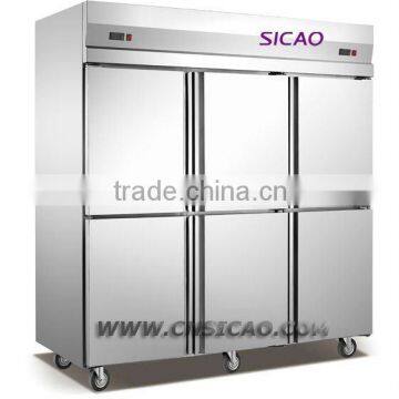 6 Door Kitchen Stainless Steel Commercial Freezer Refrigerator for Restaurant and Hotel, Supermarket Silver Color Display Cooler