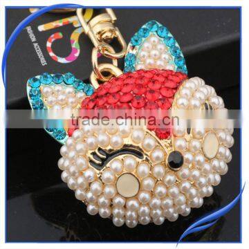 Handbag accessory lovely rhinestone fox metal keychain