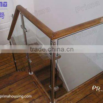 Staircase balustrade with stainless steel balusters/frameless tempered glass and handrails design/glass railings(PR-B73)