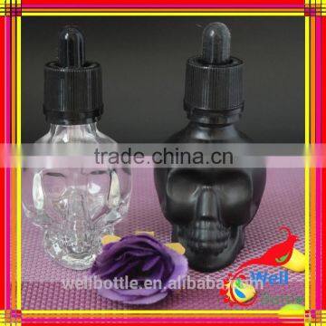 Trade Assurance 30ml Skull Head Glass e Liquid Dropper Bottle Black Frosted Glass Dropper Bottle