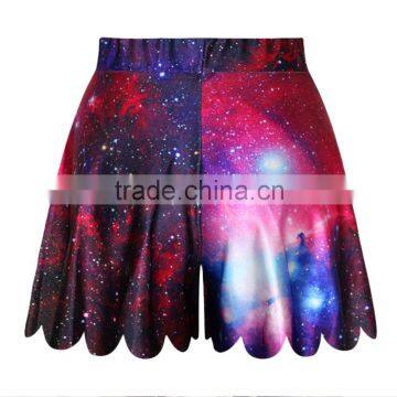 Wholesale Women Skirt Shorts Purple Galaxy Print Lace Hem Short Pants N14-5