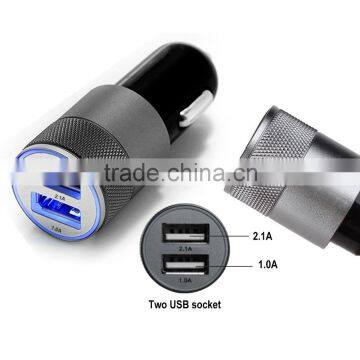Multifunction 12v 24v 2.1A 1.0A Aluminium Bullet Dual Port USB Universal Car Charger for Iphnoe Ipad Normal Usb Phone photo-3