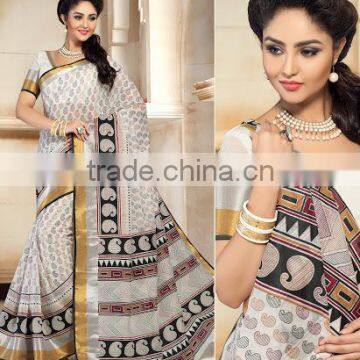 Off White Cotton Silk Saree Trendy