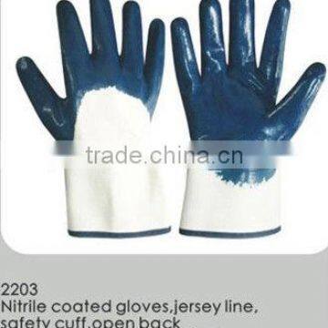 blue nitrile coated full safety cuff gloves