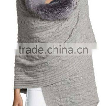 Fur-Trim 100%Cashmere Scarf