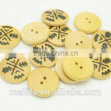 2 Holes High Quality Natural Wood Button with Figure Printed On