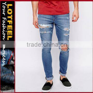 tight jeans men Distressed denim man skinny jeans pant with Rip Knee tight jeans men classic jeans wear (LOTA038)