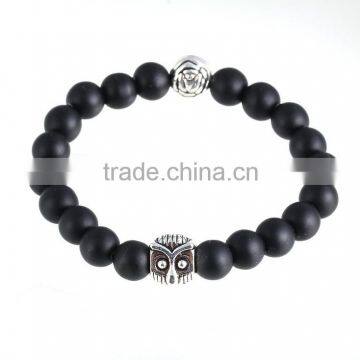 The owl bangle with lotus flower black bead bracelet obsidian