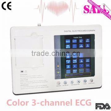 2015 new Digital 3-channel Color Electrocardiograph ECG EKG machine with low price