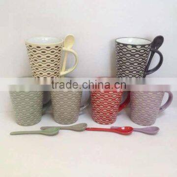 fine best quality hot sale many designs glazed porcelain advertising gift mugs cup with spoon and color box,porcelain ware mugs
