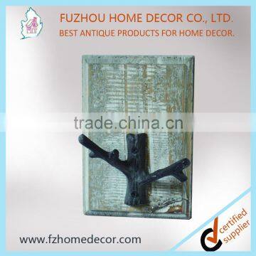antique metal hook with wooden frame for wall decoration